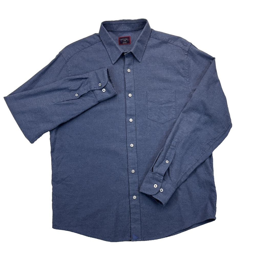 UNTUCKit Sherwood Flannel Button Up Shirt Mens Large Blue Cotton Preppy Weekend